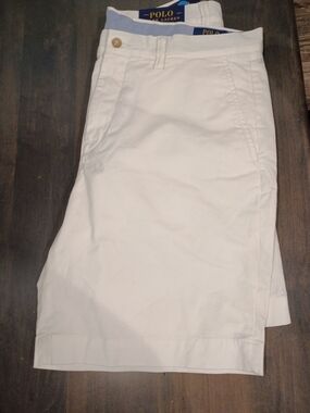 Polo Ralph Lauren Mens Size 35 Classic White Flat Front Shorts New W/ Callout